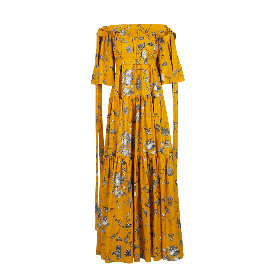 Off-the-Shoulder Maxi Dress | Front view of ERDEM Off-the-Shoulder Maxi Dress in Yellow