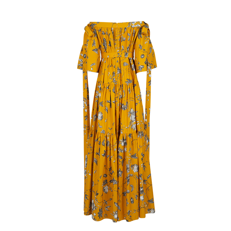 Off-the-Shoulder Maxi Dress | Back view of ERDEM Off-the-Shoulder Maxi Dress in Yellow