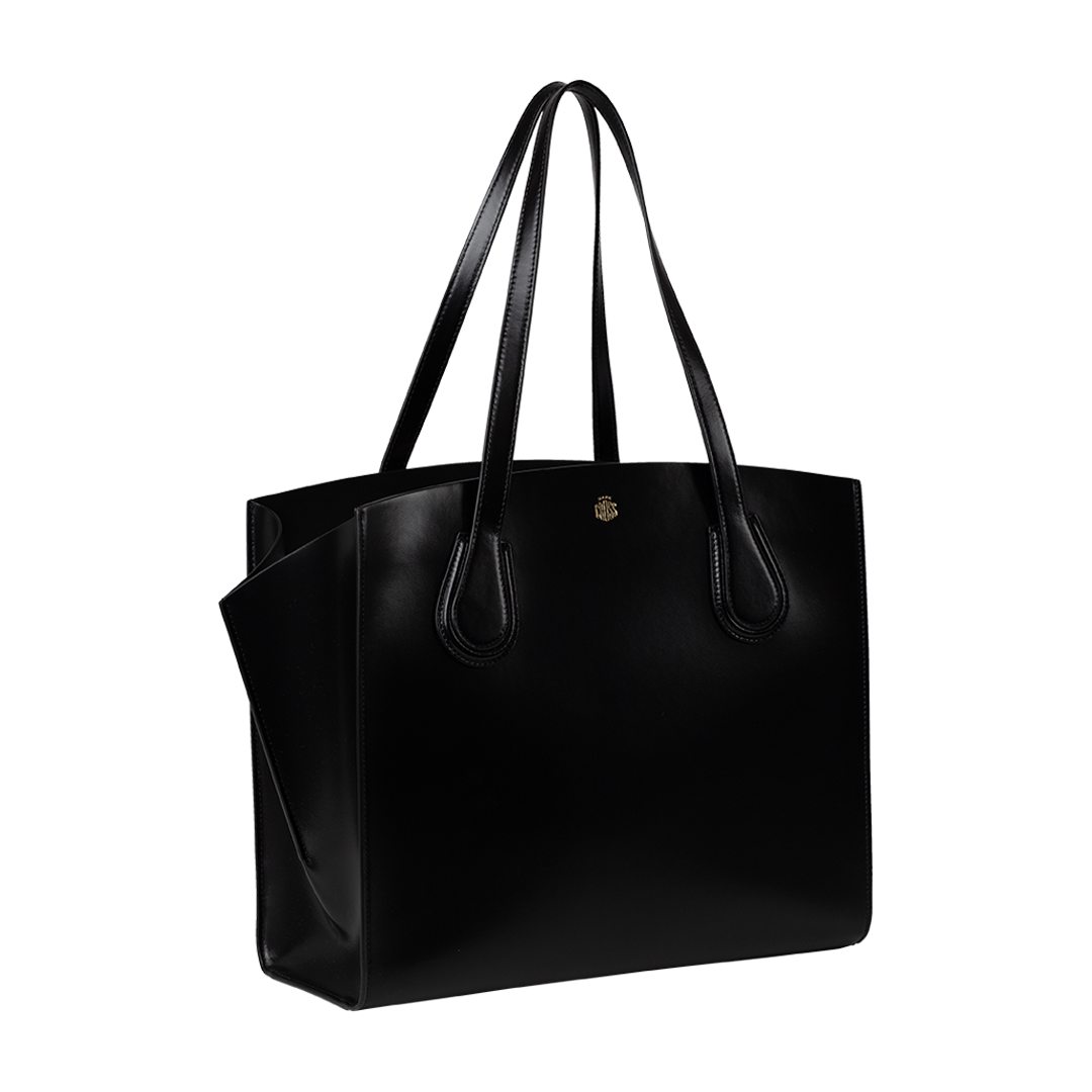 Black Greenwich Tote Bag | Side view of Black Greenwich Tote Bag MARK CROSS