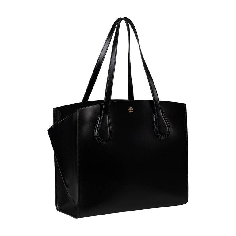 Black Greenwich Tote Bag | Side view of Black Greenwich Tote Bag MARK CROSS