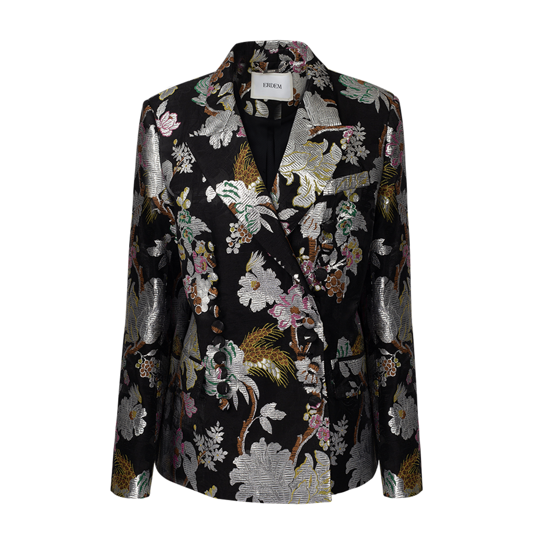 Floral-Printed Double-Breasted Blazer | Front view of Floral-Printed Double-Breasted Blazer ERDEM