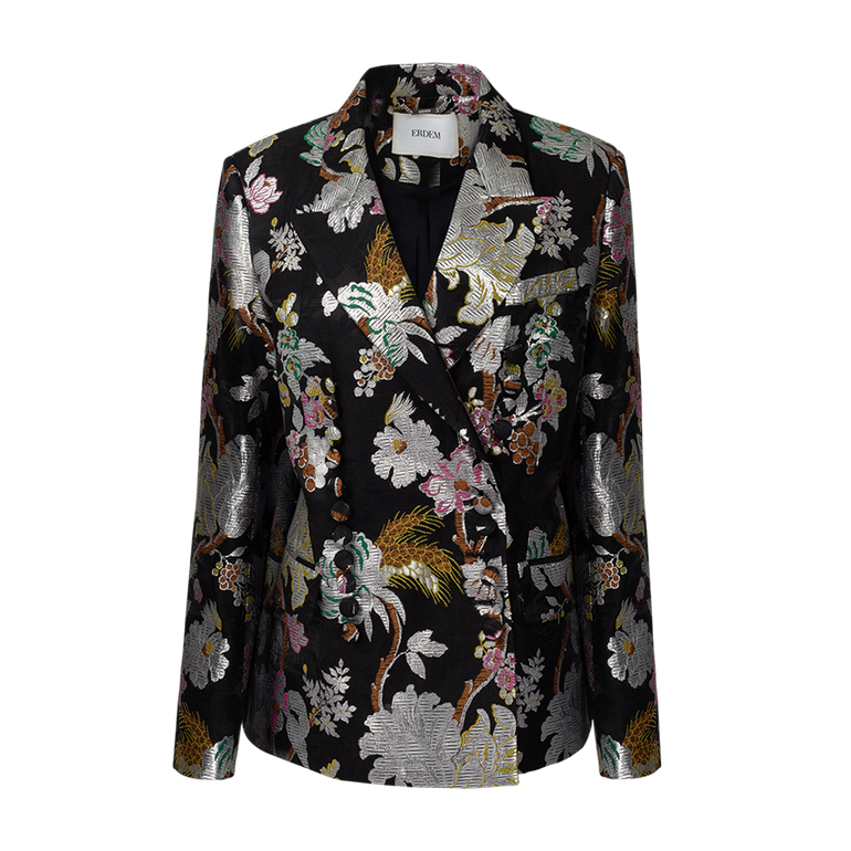 Floral-Printed Double-Breasted Blazer | Front view of Floral-Printed Double-Breasted Blazer ERDEM