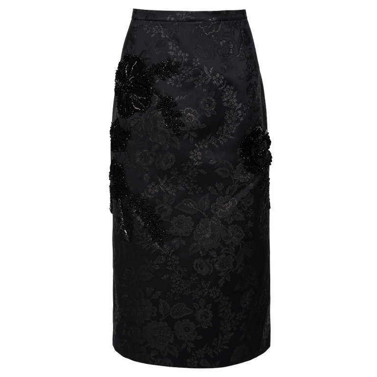 Crystal-Emboidered Skirt | Front view of DICE KAYEK Crystal-Emboidered Skirt in Black