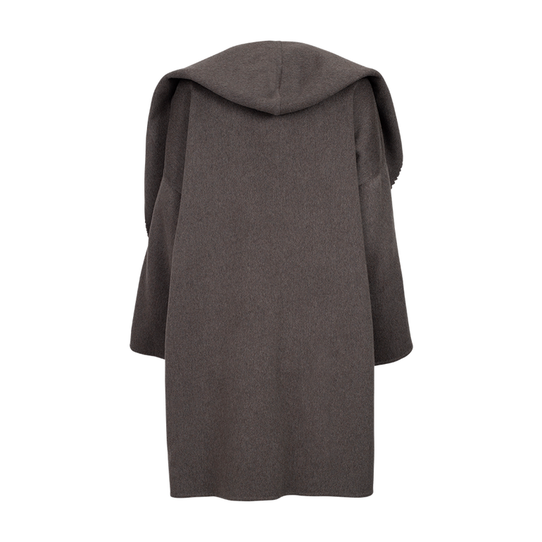 Hooded Cashmere Coat Grey | Back view of Hooded Cashmere Coat Grey DUSAN