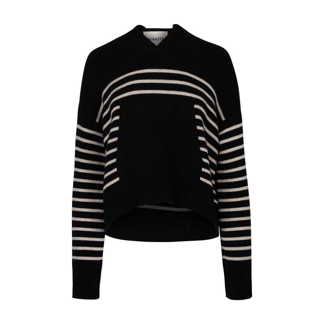 Cruz Striped Cashmere Hoodie | Front view of Cruz Striped Cashmere Hoodie KHAITE