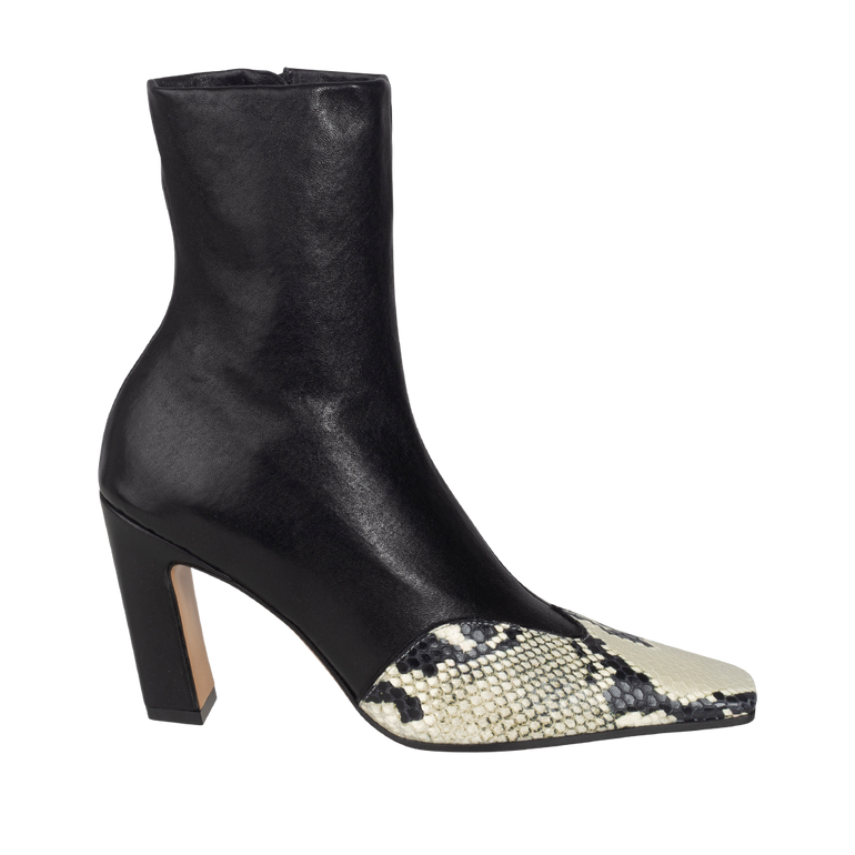 Dallas Stretch Ankle Boots | Front view of Dallas Stretch Ankle Boots in Black/Snake Print