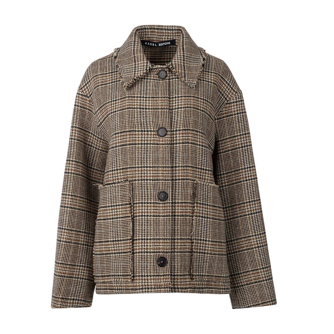 Checked-Pattern Frayed Jacket | Front view of Checked-Pattern Frayed Jacket KASSL 