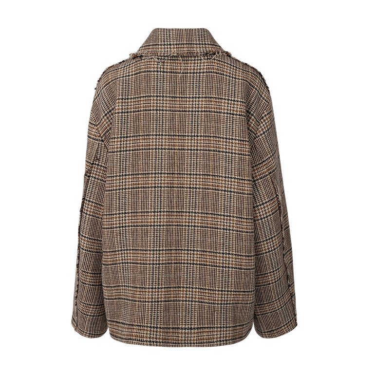 Checked-Pattern Frayed Jacket | Back view of Checked-Pattern Frayed Jacket KASSL