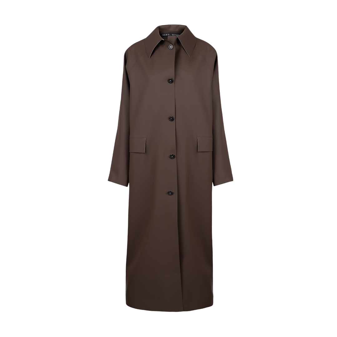 Original Long Rubber Trench Coat | Front view of Original Long Rubber Trench Coat KASSL