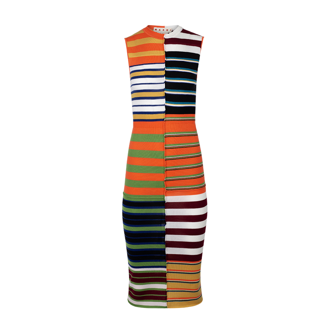 Striped Patchwork Midi Dress | Front view of Striped Patchwork Midi Dress MARNI