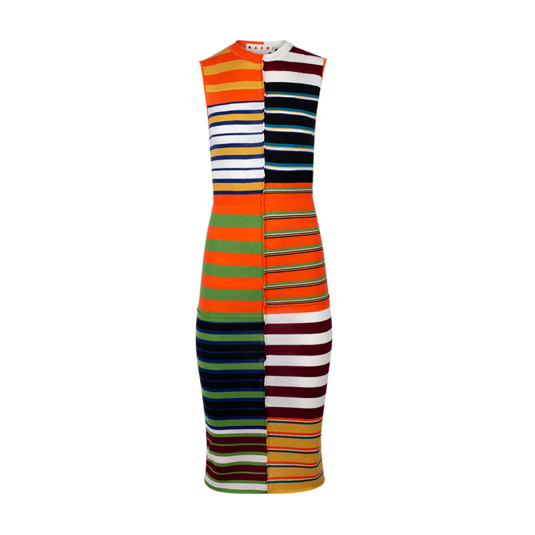 Striped Patchwork Midi Dress | Front view of Striped Patchwork Midi Dress MARNI