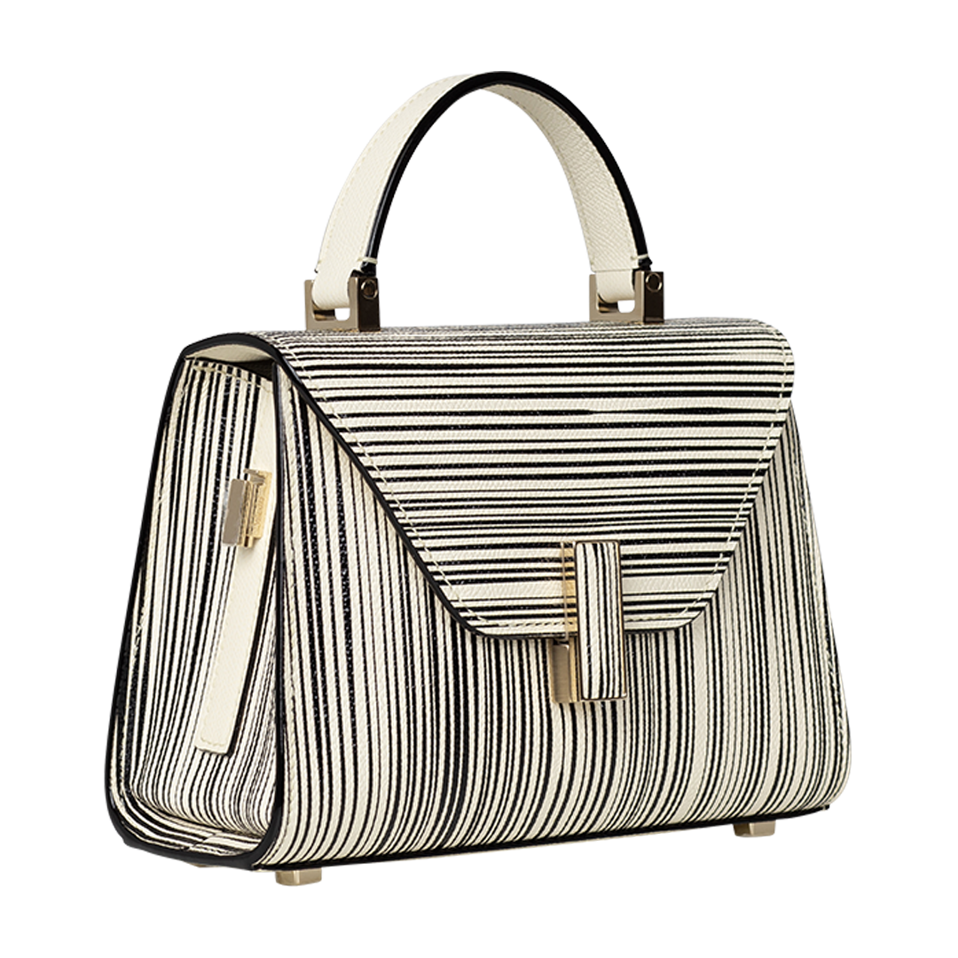Iside Micro Striped Leather Top-Handle Bag | Side view of Iside Micro Striped Leather Top-Handle Bag VALEXTRA