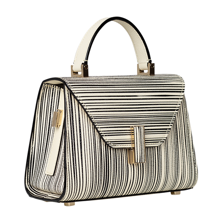 Iside Micro Striped Leather Top-Handle Bag | Side view of Iside Micro Striped Leather Top-Handle Bag VALEXTRA