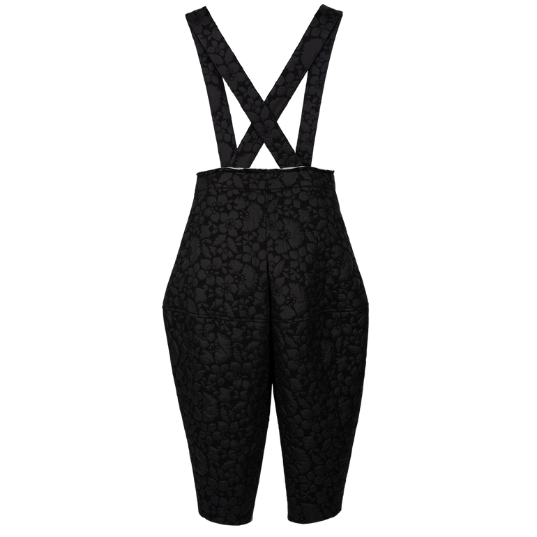 Embroidered Suspender Shorts | Back view of COMME DES GARCONS Embroidered Suspender Shorts in Black