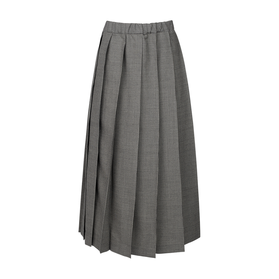Pleated Houndstooth Midi Skirt | Front view of Pleated Houndstooth Midi Skirt COMME DES GARCONS