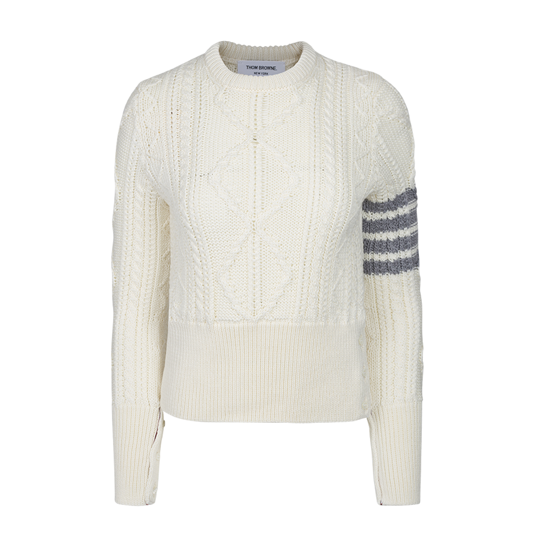 Donegal Cable Pullover | Front view of Donegal Cable Pullover THOM BROWNE