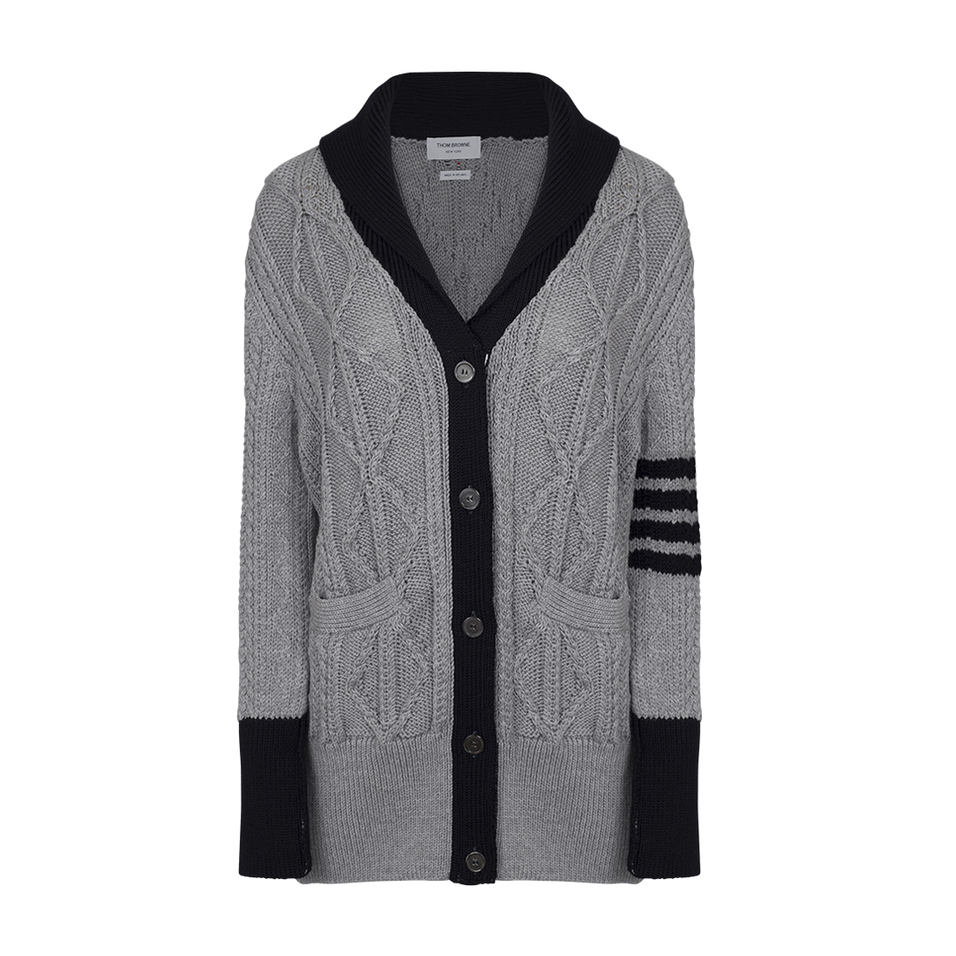 Shawl Collar Long Cardigan | Front view of Shawl Collar Long Cardigan THOM BROWNE