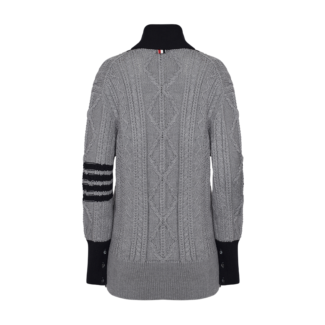Shawl Collar Long Cardigan | Back view of Shawl Collar Long Cardigan THOM BROWNE