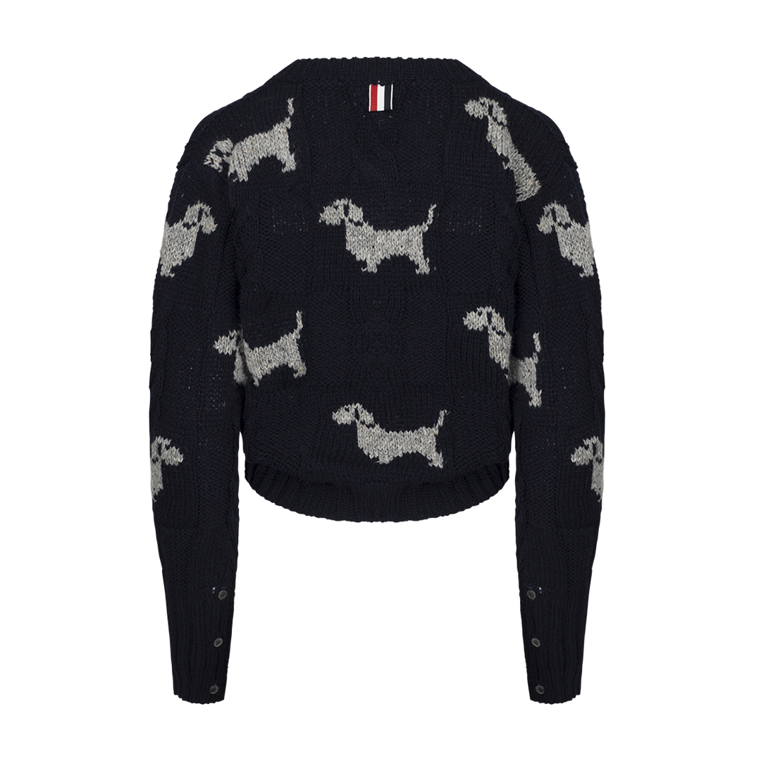 Hector Crewneck Cardigan | Back view of Hector Crewneck Cardigan THOM BROWN