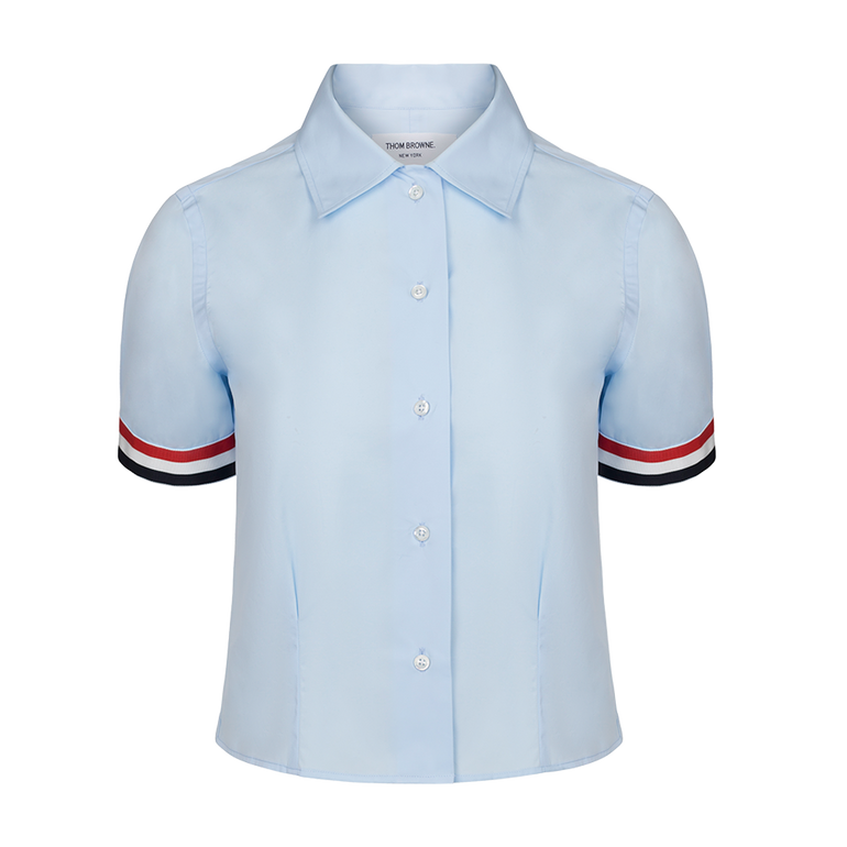 Short Sleeve Tucked Blouse | Front view of Short Sleeve Tucked Blouse THOM BROWNE
