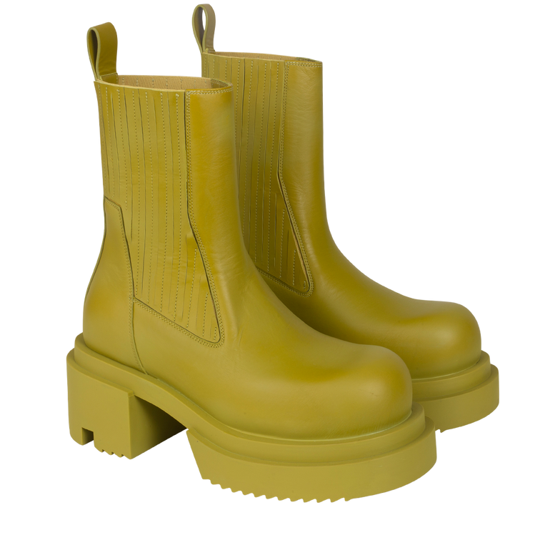 Beatle Bogun Ankle Boots | Side view of RICK OWENS Beatle Bogun Ankle Boots in Yellow 