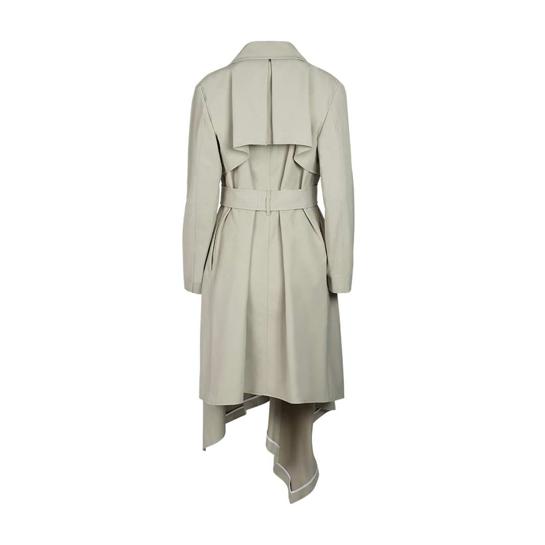 Asymmetric Trench Coat | Back view of Asymmetric Trench Coat in Khaki A.W.A.K.E MODE