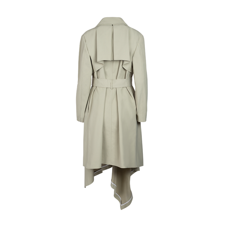 Asymmetric Trench Coat | Back view of Asymmetric Trench Coat in Khaki A.W.A.K.E MODE