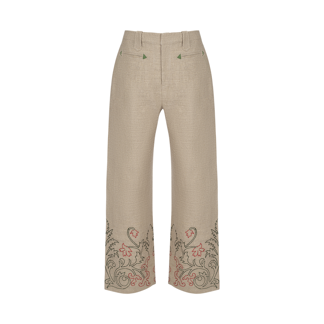 Embroidered Trumpetflower Pants | Front view of Embroidered Trumpetflower Pants BODE