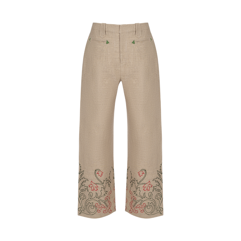 Embroidered Trumpetflower Pants | Front view of Embroidered Trumpetflower Pants BODE