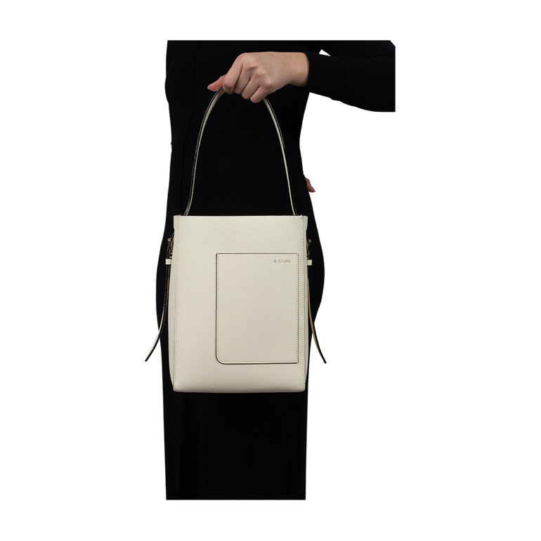 Small Ivory Bucket Bag | On-Model view of Small Ivory Bucket Bag VALEXTRA