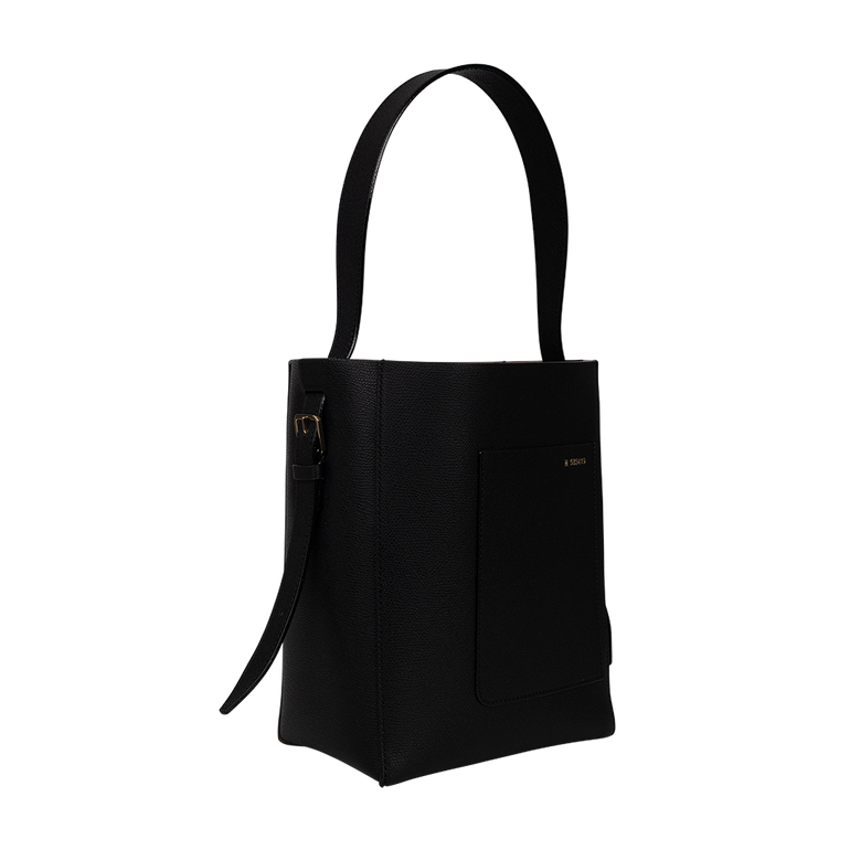 Small Black Bucket Bag | Side view of Small Black Bucket Bag VALEXTRA