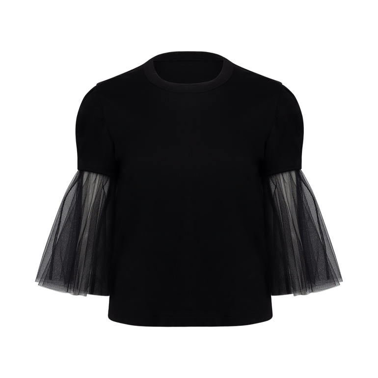 T-Shirt With Tulle Sleeves | Front view of T-Shirt With Tulle Sleeves NOIR