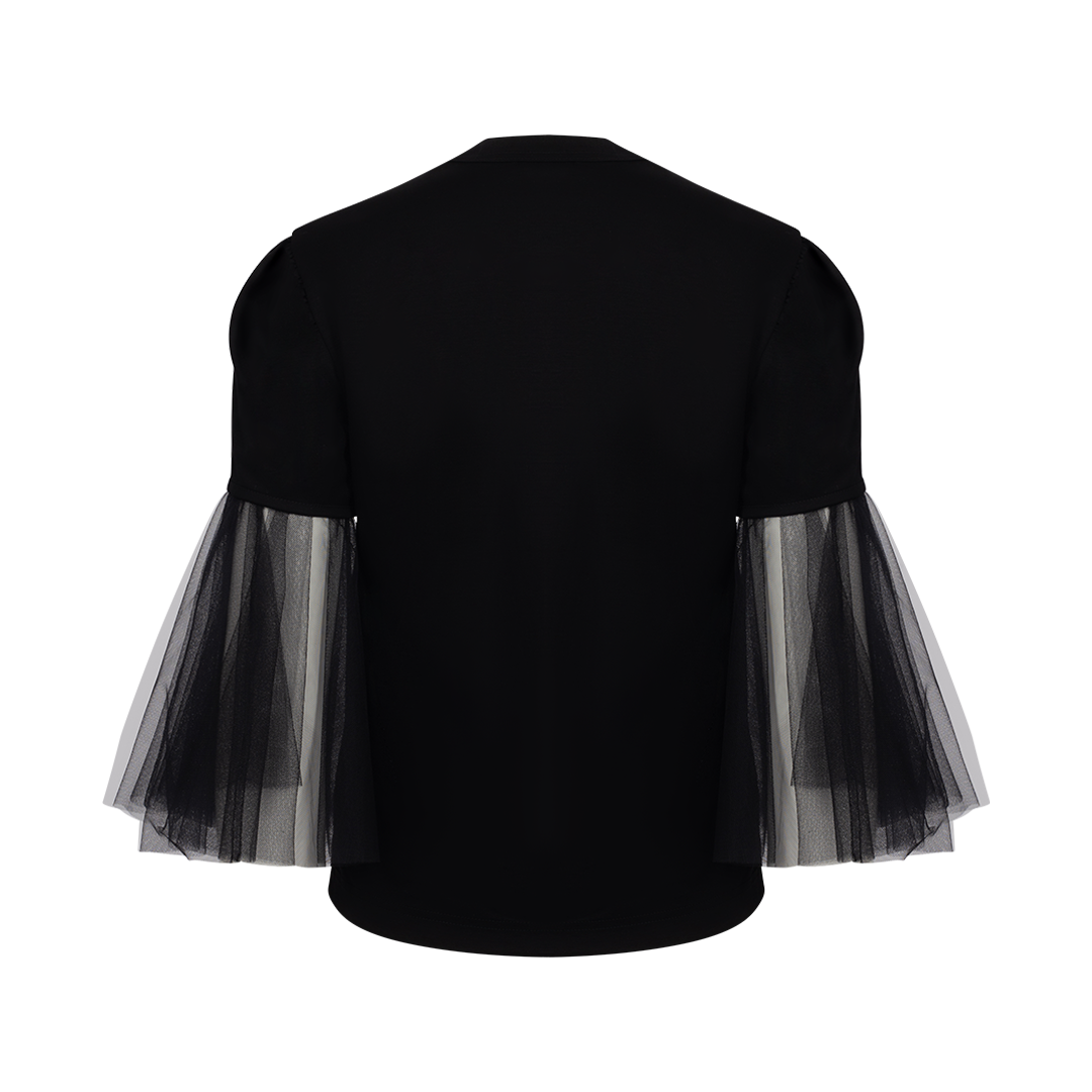 T-Shirt With Tulle Sleeves | Back view of T-Shirt With Tulle Sleeves NOIR