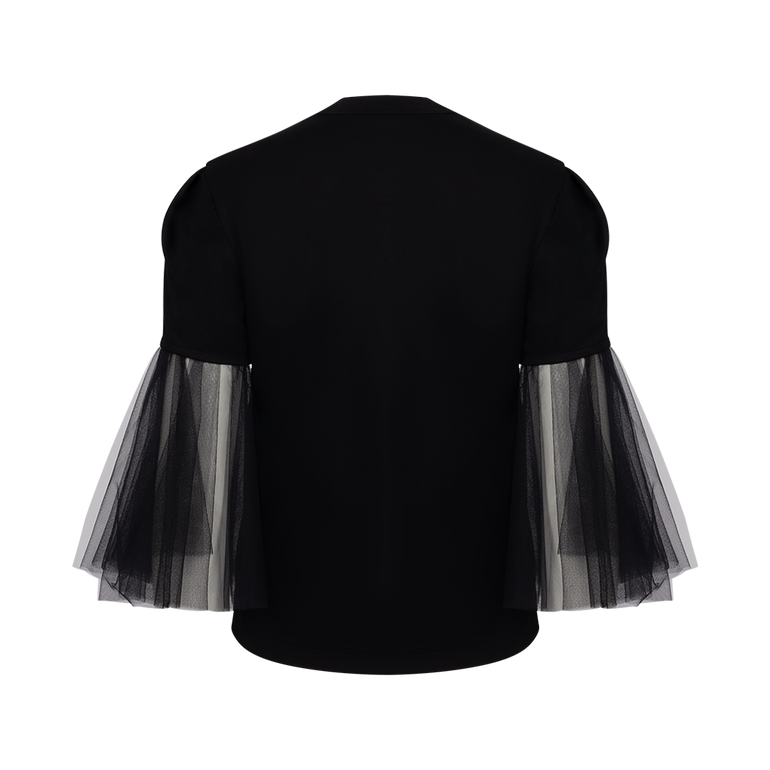 T-Shirt With Tulle Sleeves | Back view of T-Shirt With Tulle Sleeves NOIR