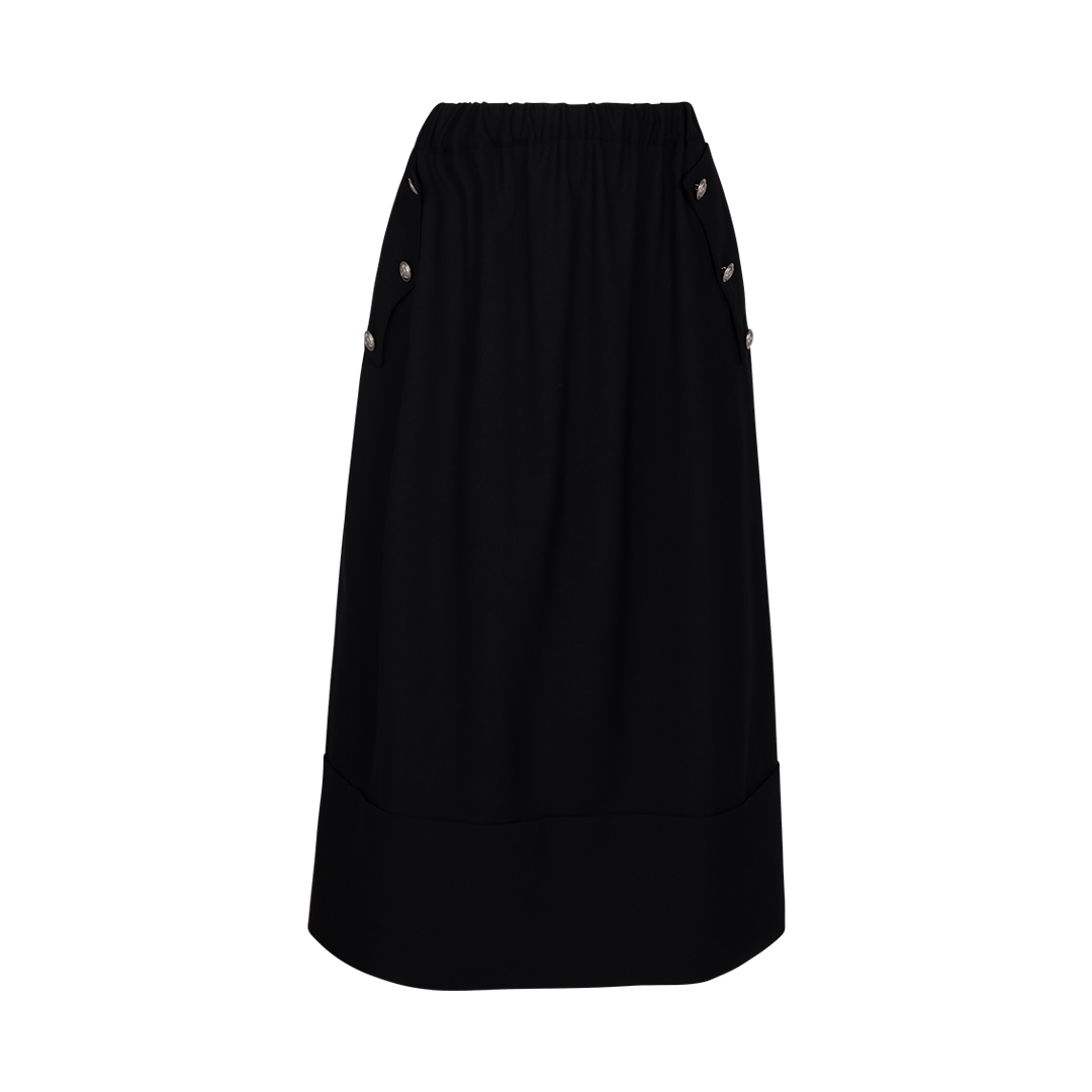Embossed-Button Midi Skirt | Front view of Embossed-Button Midi Skirt NOIR