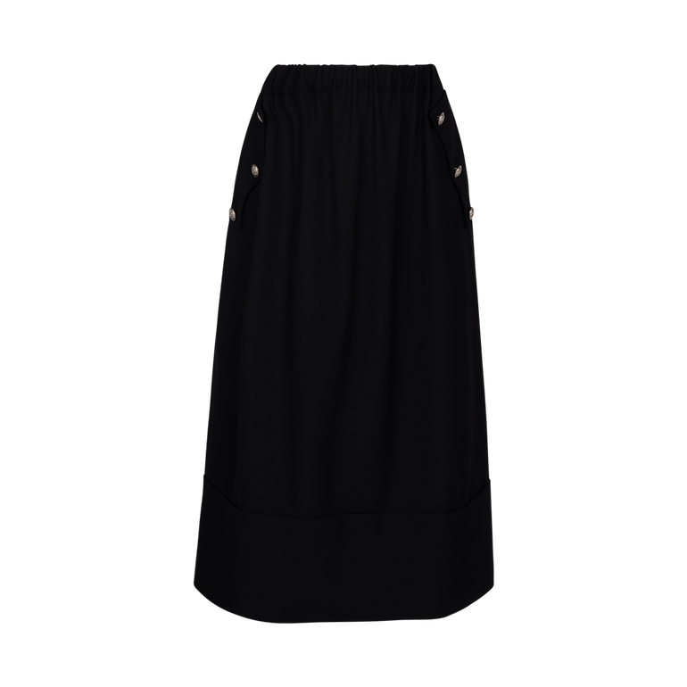 Embossed-Button Midi Skirt | Front view of Embossed-Button Midi Skirt NOIR