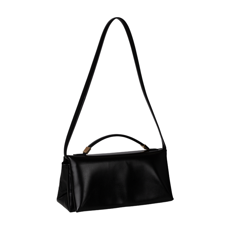 Black Prisma Leather Top-Handle Bag | Side view of Black Prisma Leather Top-Handle Bag MARNI