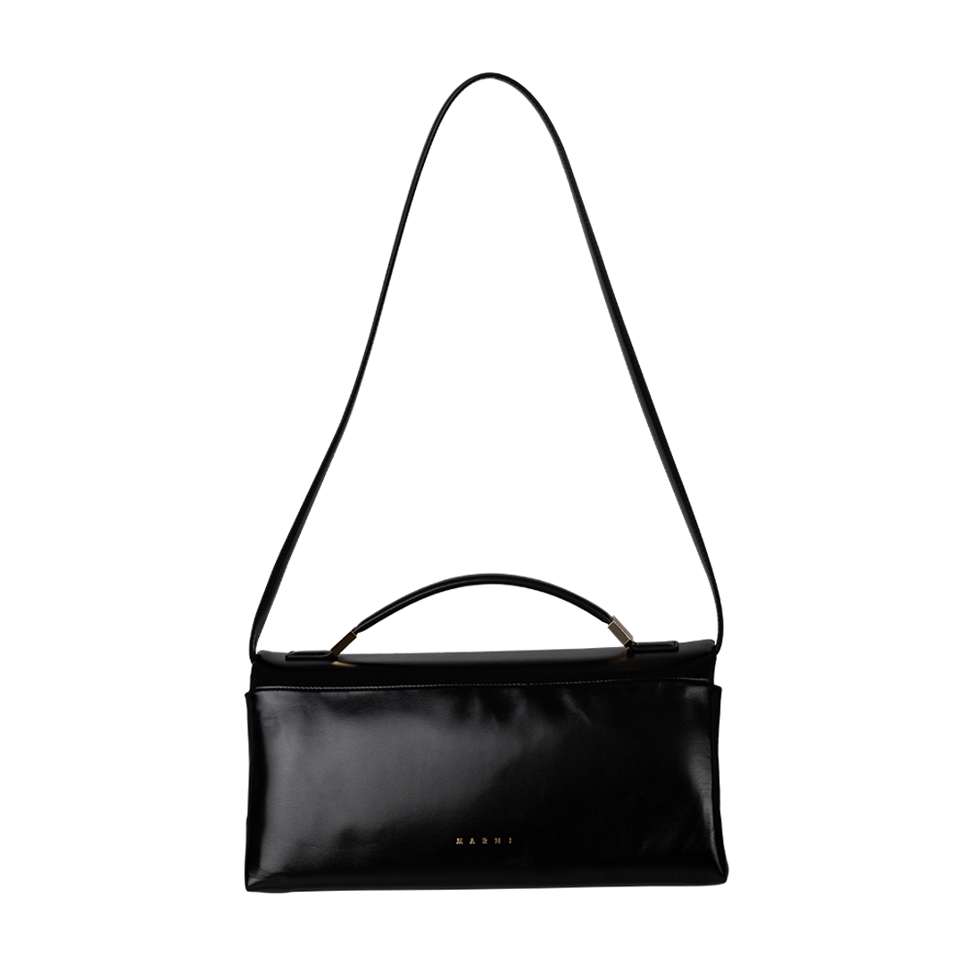 Black Prisma Leather Top-Handle Bag | Front view of Black Prisma Leather Top-Handle Bag MARNI