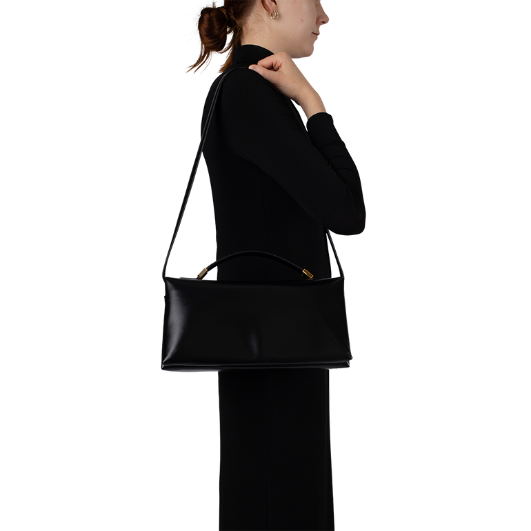 On-Model view of Black Prisma Leather Top-Handle Bag MARNI