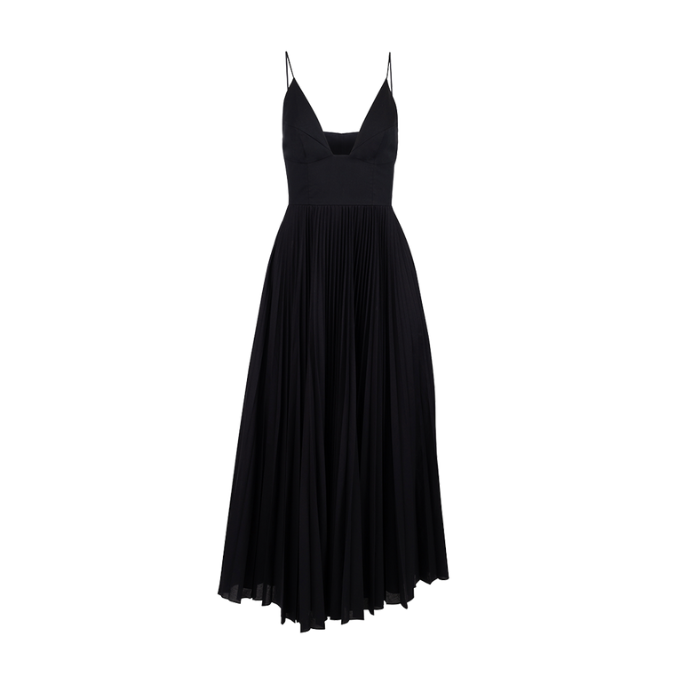 Bralette-Style Maxi Dress with Pleated Skirt | Front  view of Bralette-Style Maxi Dress with Pleated Skirt BRANDON MAXWELL
