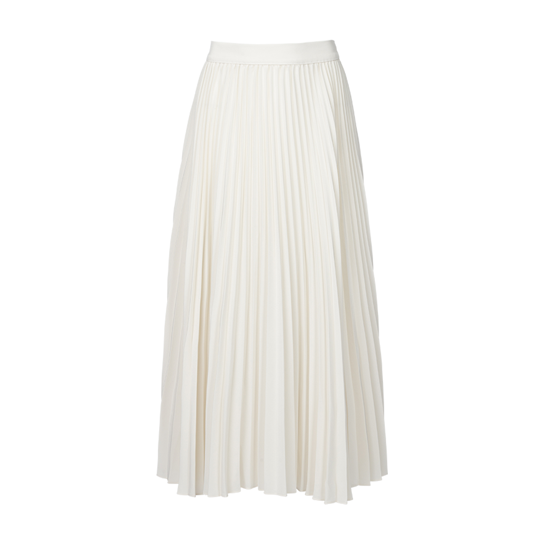 Pleated Ivory Midi Skirt | Front view of Pleated Ivory Midi Skirt CO