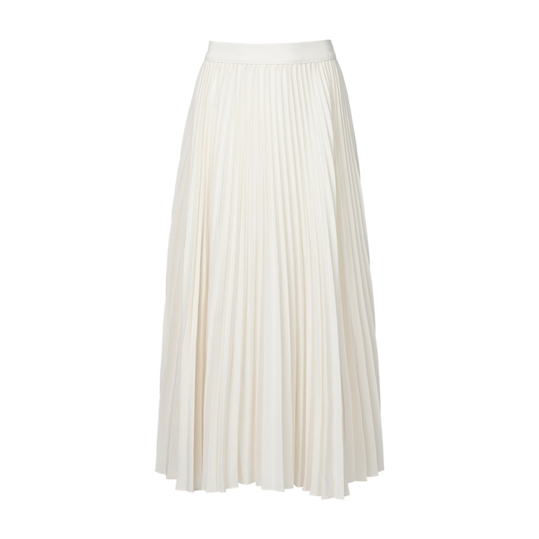 Pleated Ivory Midi Skirt | Front view of Pleated Ivory Midi Skirt CO