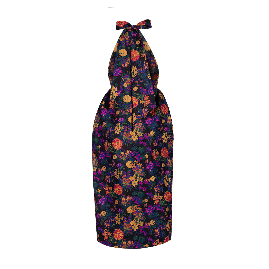 Ivy Floral-Print Halter Fit-Flare Dress | Back view of Ivy Floral-Print Halter Fit-Flare Dress KIKA VARGAS