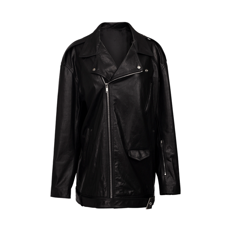 Oversized Leather Biker Jacket | Front view of Oversized Leather Biker Jacket RICK OWENS