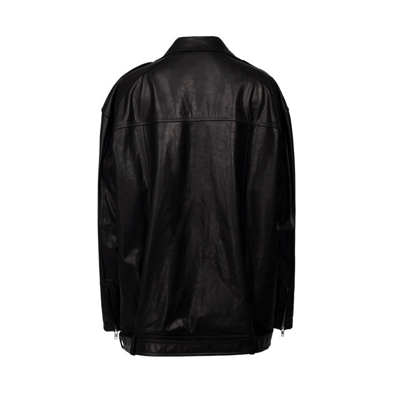 Oversized Leather Biker Jacket | Back view of Oversized Leather Biker Jacket RICK OWENS