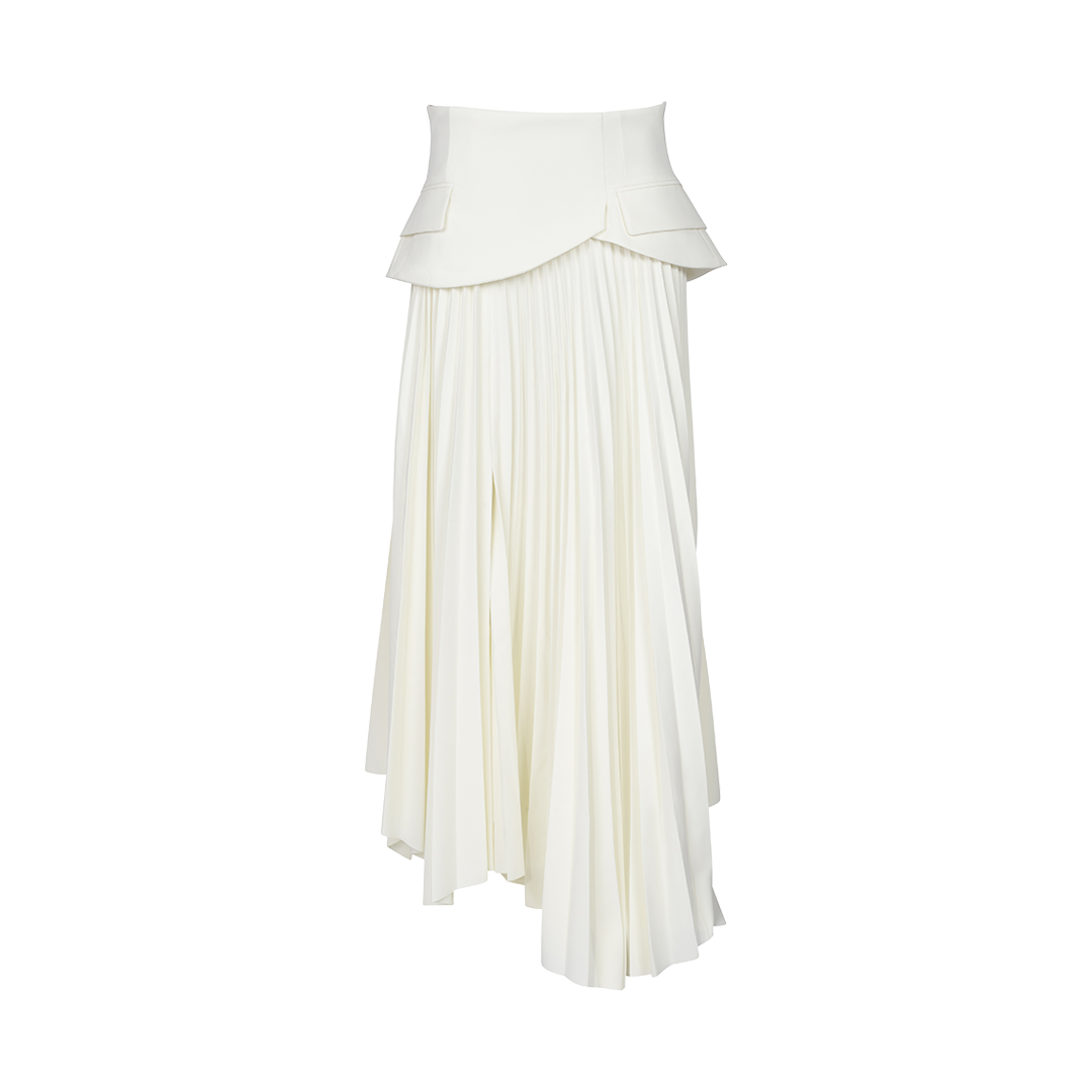Asymmetric Pleated Maxi Skirt | Front view of Asymmetric Pleated Maxi Skirt AWAKE MODE