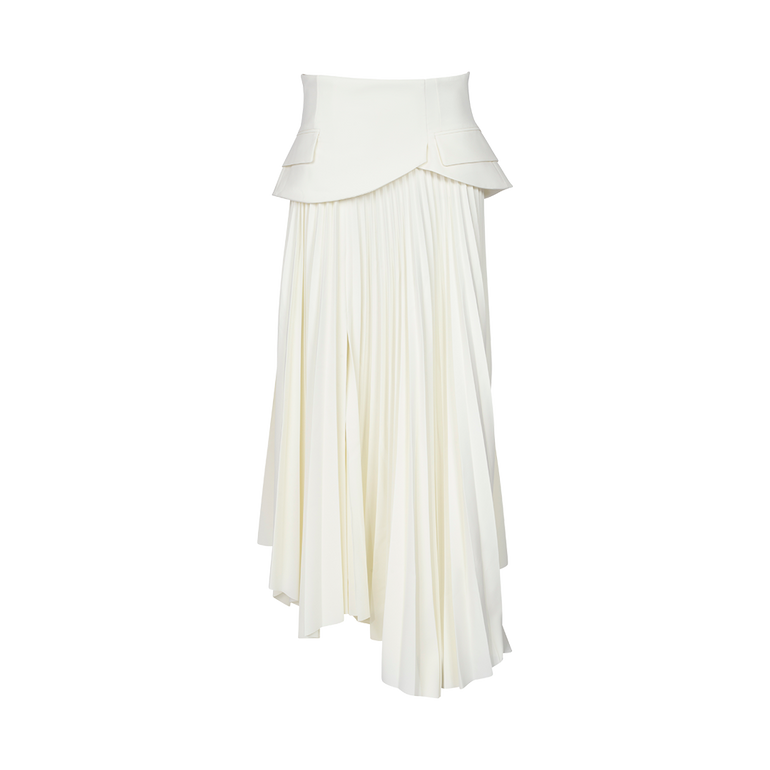 Asymmetric Pleated Maxi Skirt | Front view of Asymmetric Pleated Maxi Skirt AWAKE MODE