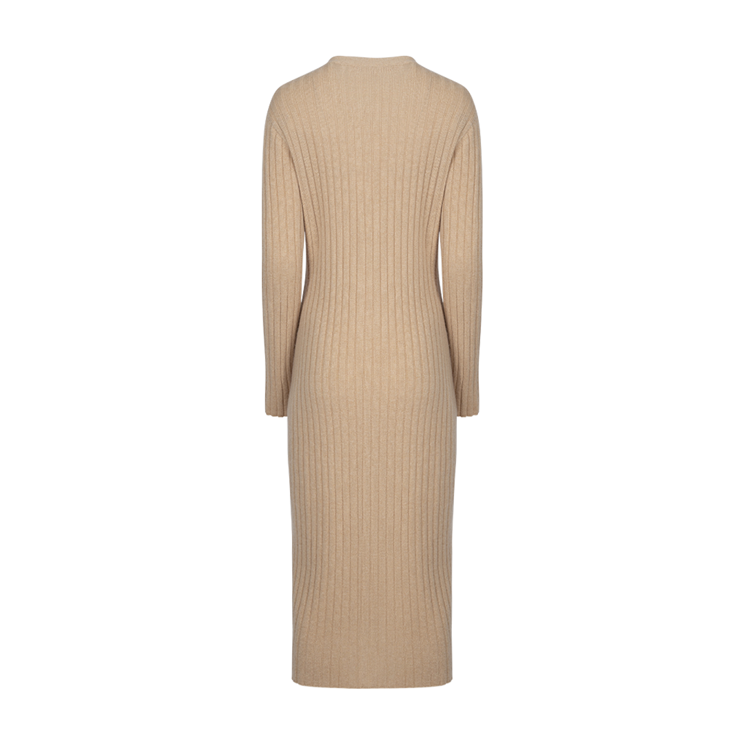 Ribbed Button Cashmere Midi Dress | Back view of Ribbed Button Cashmere Midi Dress THE ELDER STATESMAN