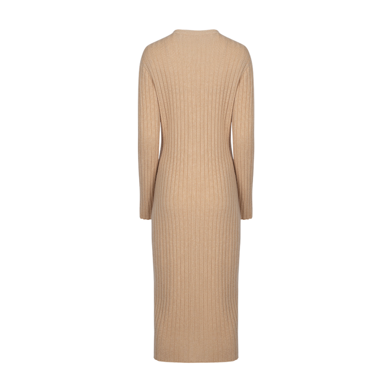 Ribbed Button Cashmere Midi Dress | Back view of Ribbed Button Cashmere Midi Dress THE ELDER STATESMAN
