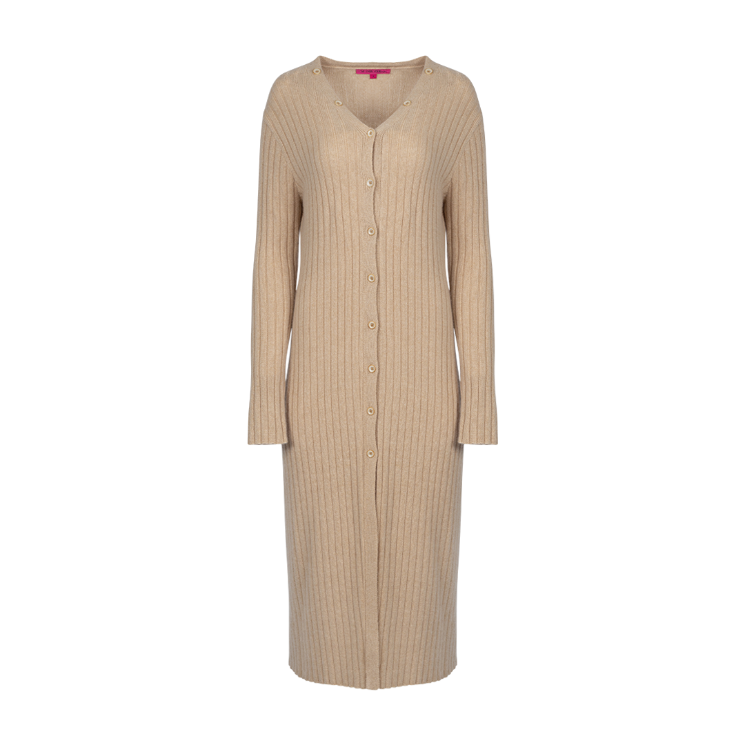 Ribbed Button Cashmere Midi Dress | Front view of Ribbed Button Cashmere Midi Dress THE ELDER STATESMAN